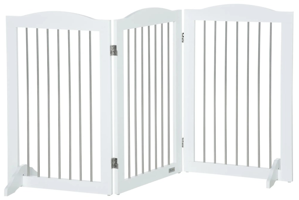 PawHut Barreira Segurança Cães Escadas Portas Dobrável Suporte Pé 154x30x80cm Branco | Aosom Portugal