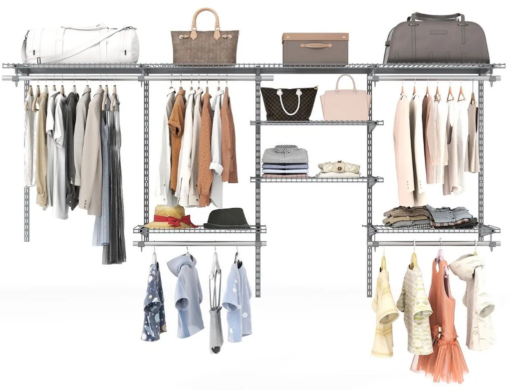 Armário aberto para roupa 122 - 244 cm Cabide de parede extensível Sistema de armazenamento DIY Cinza
