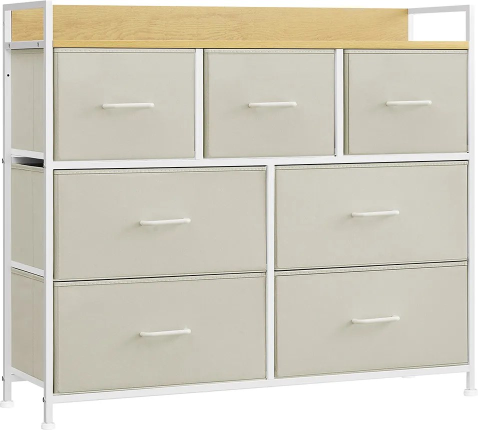 Cómoda 7 gavetas em tecido 28,5 x 98 x 85 cm creme e branco