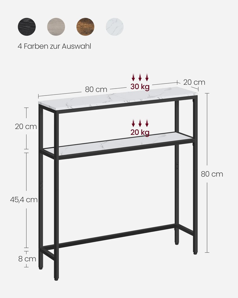 Mesa consola com 2 prateleiras 20 x 80 x 80 cm Cor imitação mármore e preto