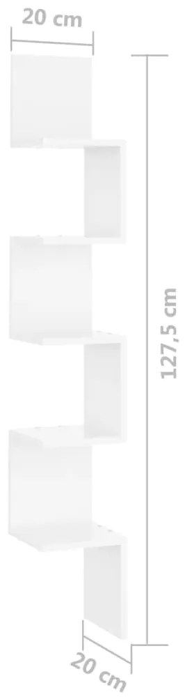 Estante de canto p/ parede deriv. de madeira branco brilhante