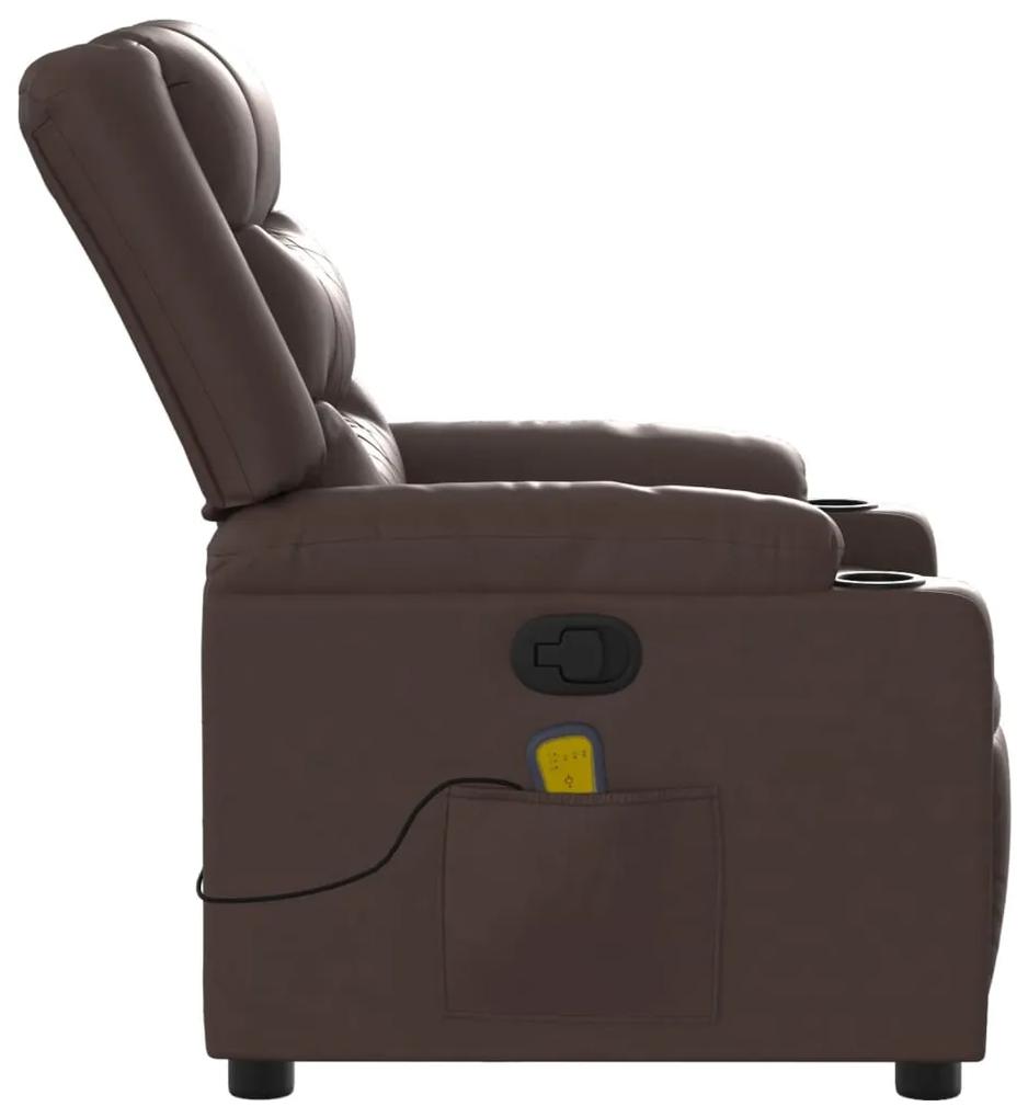 Poltrona de massagens reclinável couro artificial castanho