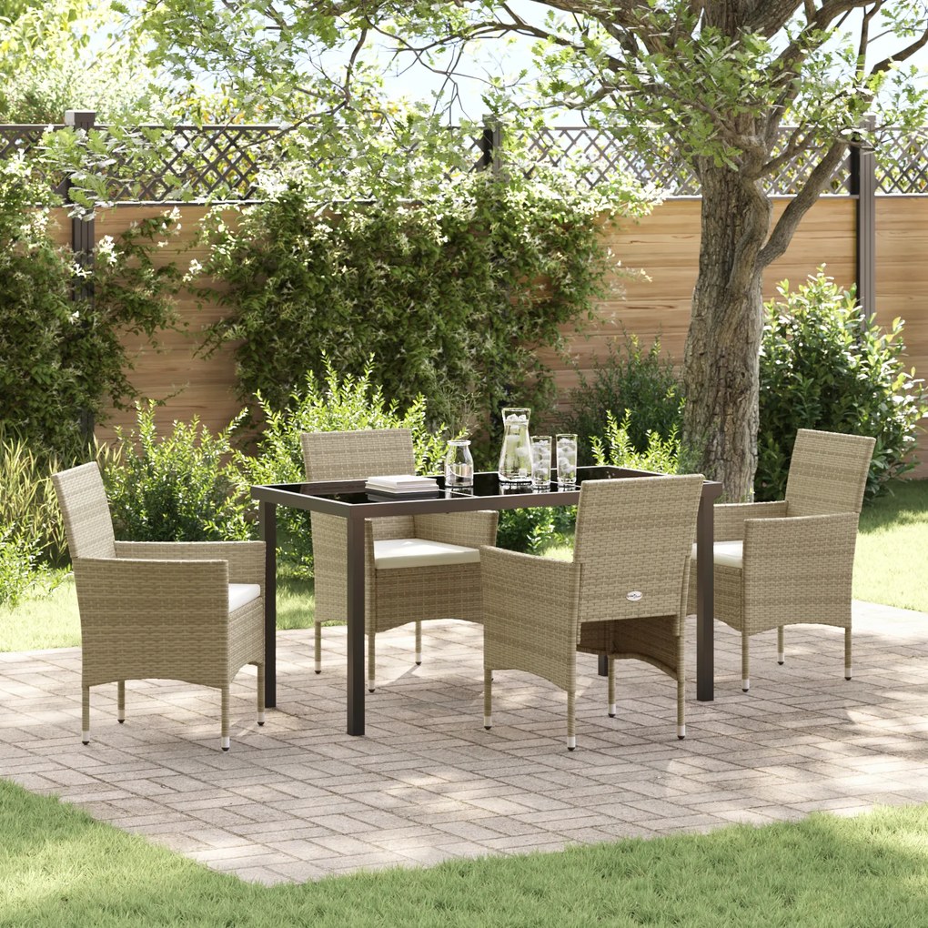Conjunto de Jantar para Jardim 5 Peças Bege em Rattan Poliéster