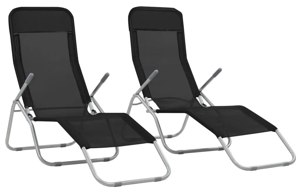 vidaXL Espreguiçadeiras dobráveis 2 pcs textilene preto
