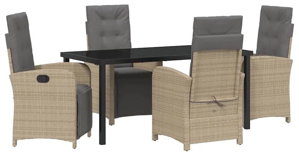 Conjunto de Jantar de Jardim de 5 Peças com Almofadas Beiges em Rattan