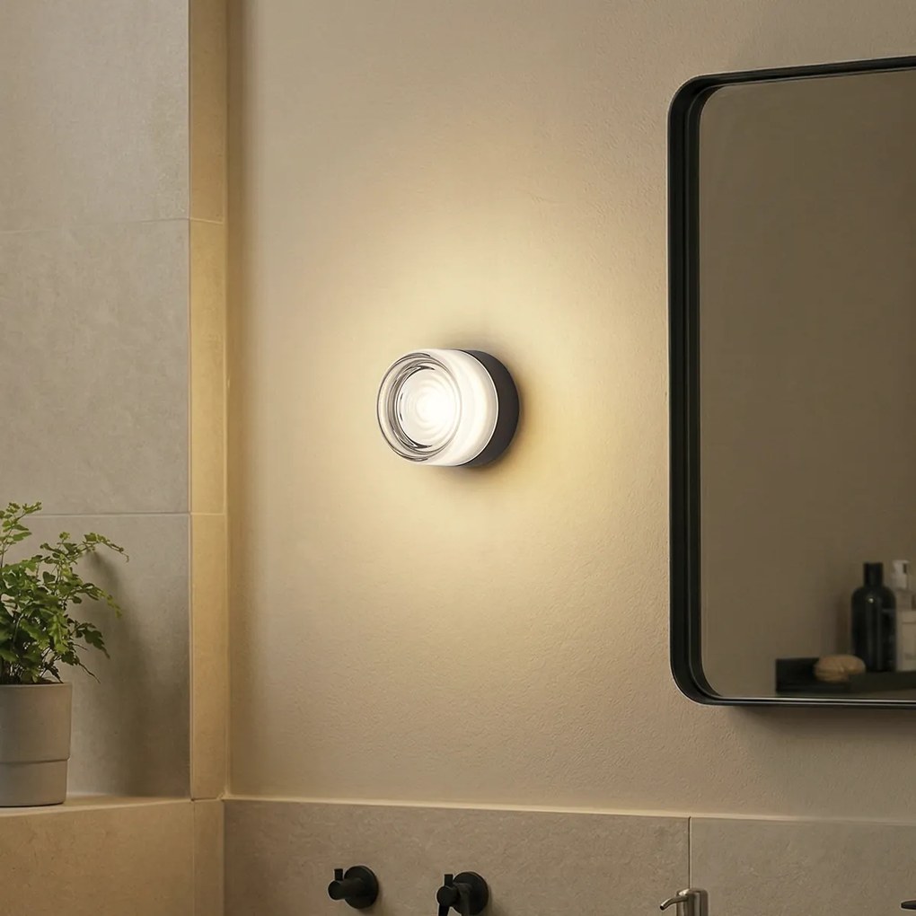 Candeeiro de parede de design preto com vidro opalino IP44 - Michele