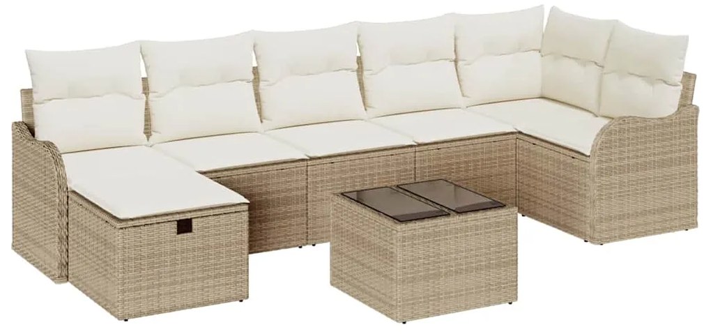 Conjunto de Sofá de Jardim de 8 Peças com Almofadas Rattan Poliéster B