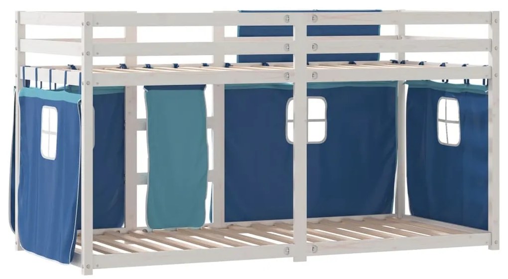 Beliche com cortinas 90x190 cm madeira de pinho maciça azul