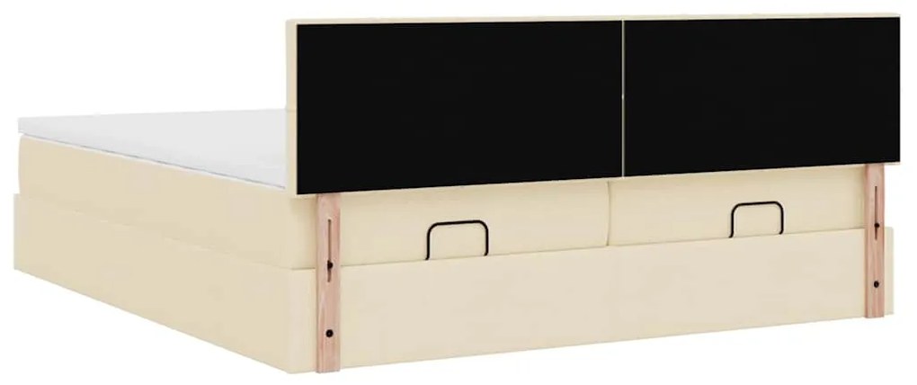 Estrutura de cama otomana com colchões tecido creme 200x200cm