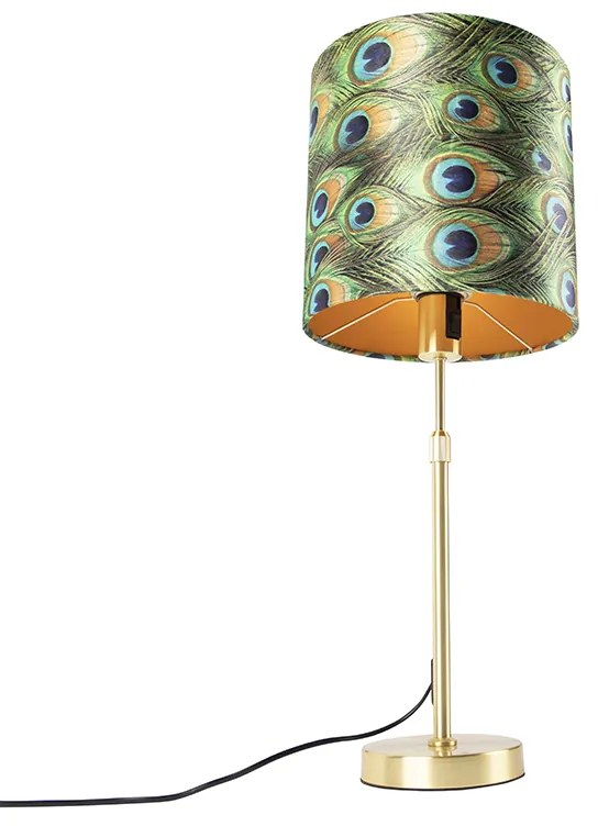 Candeeiro de mesa dourado/latão com abajur de veludo verde-pavão 25 cm - Parte Clássico / Antigo