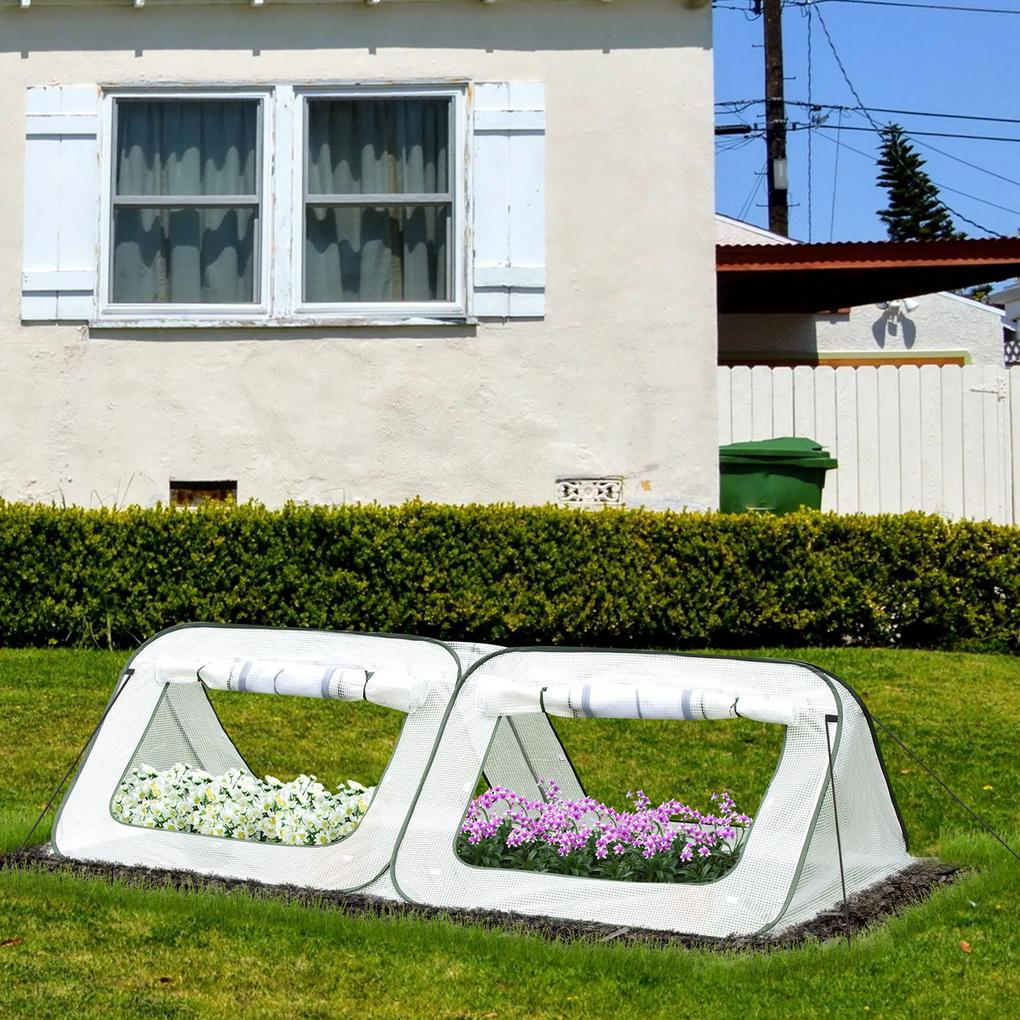 Outsunny Estufa de jardim Pop-up com 4 portas portátil bolsa de transporte para plantas Flores Aço 240x120x75 cm Branco
