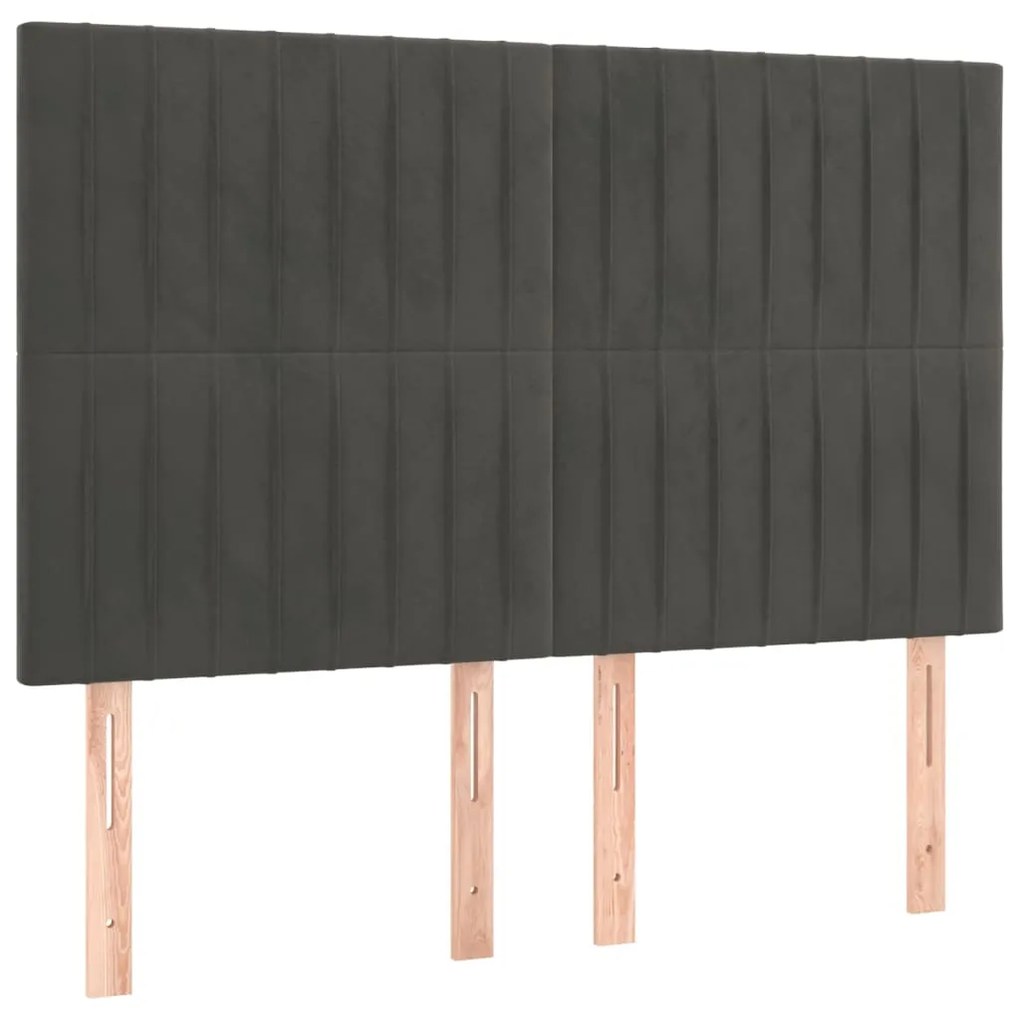 Cabeceira de cama c/ LED veludo 144x5x118/128 cm cinza-escuro