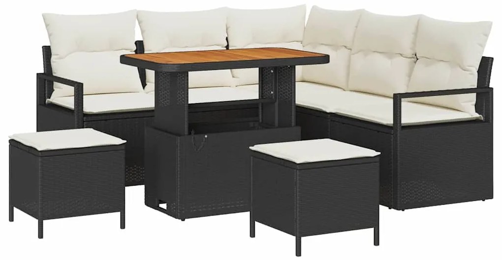 Conjunto de Sofá de Jardim 8 Peças com Almofadas Preto Vime Acácia