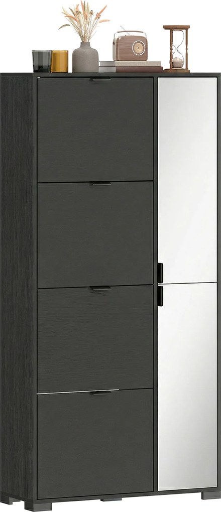 Sapateira, Armário para Sapatos, 82 x 30 x 168 cm, 2 Portas Espelhadas, Preto