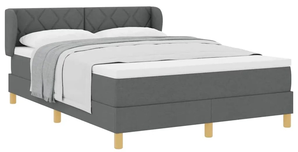 Cama Box Spring com Colchão - Cinza Escuro, 160x200 cm Tecido