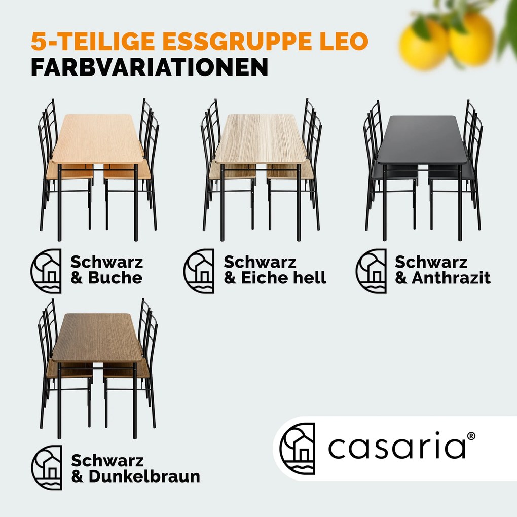 Conjunto de jantar com mesa e 4 cadeiras Leo de 5 peças castanho