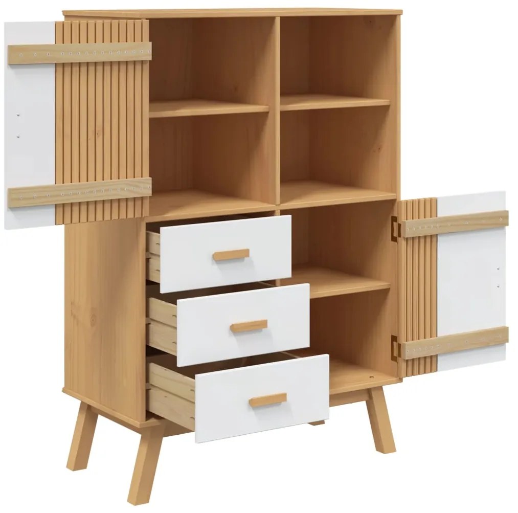 Armário alto OLDEN 85x43x125 cm pinho maciço branco/castanho