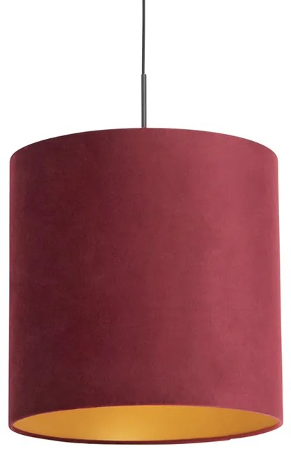 Candeeiro de suspensão com abajur de veludo vermelho com dourado 40 cm - Combi Country / Rústico