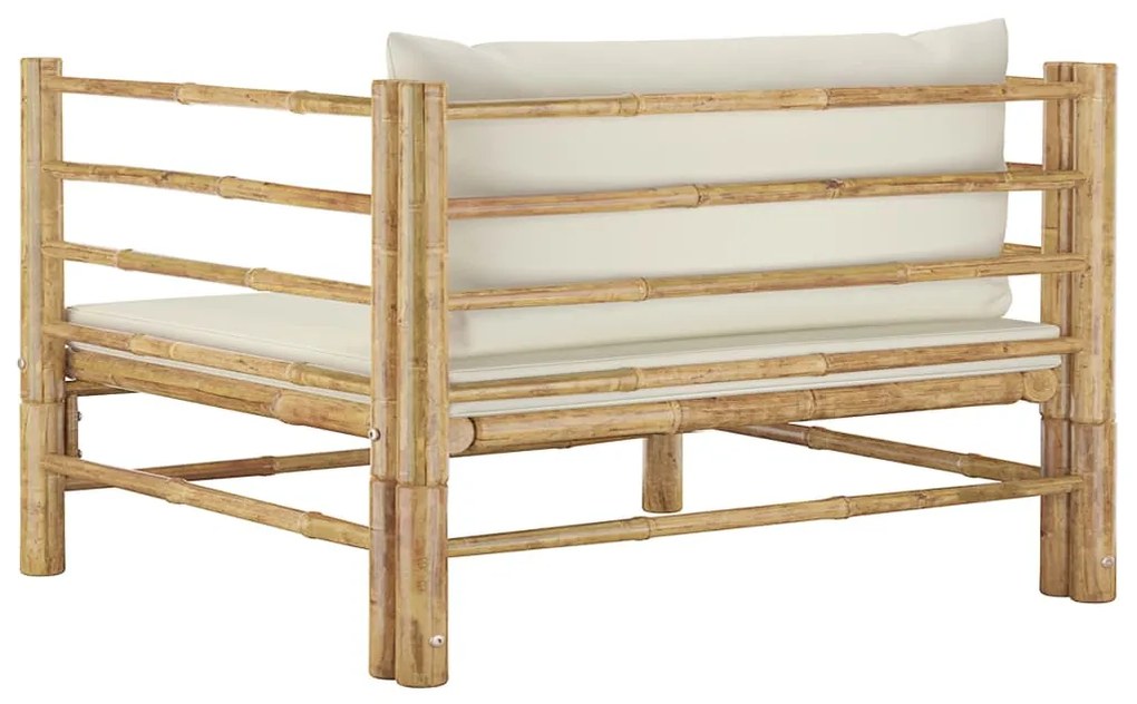 Sofá de jardim em bambu com almofadões branco nata