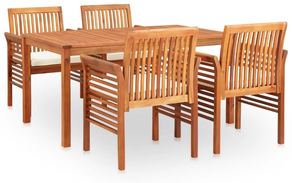 278897 vidaXL 5 pcs conjunto de jantar exterior c/ almofadões acácia maciça