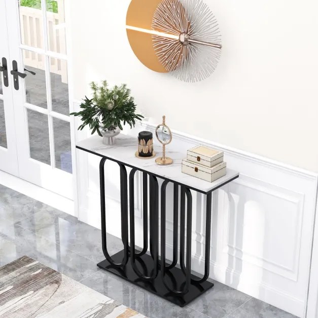 Mesa de consola em mármore com pés reguláveis Estrutura metálica Estrutura metálica Kits anti-queda para entrada de sofá 100 x 30 x 80 cm Preto