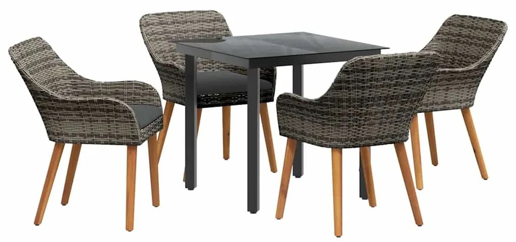 Conjunto de Jantar de Jardim 5 Peças Cinza em Rattan Polivalente