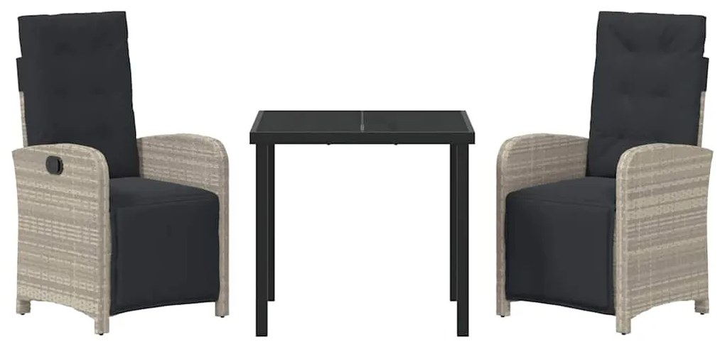 Conjunto de Jantar para o Jardim 3 Peças com Almofadas Cinza Claro em