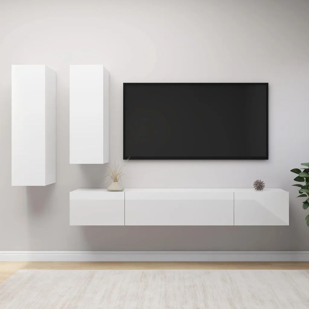vidaXL 4 pcs conjunto de móveis de TV contraplacado branco brilhante