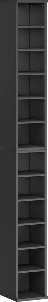 HOMCOM Conjunto de 2 estantes coluna armário de armazenamento CD-DVD 12 compartimentos 21 x 22,5 x 88,5 cm capacidade 204 CDs preto | Aosom Portugal
