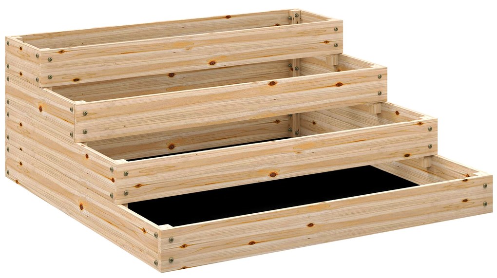 Outsunny Canteiro de Jardim Sem Fundo 4 Andares para Ervas Legumes Frutas Flores 113x113x46 cm Madeira Natural | Aosom Portugal