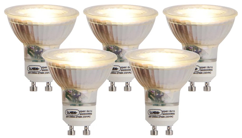 Conjunto de 5 Lâmpadas LED GU10 3W 230lm 2700K