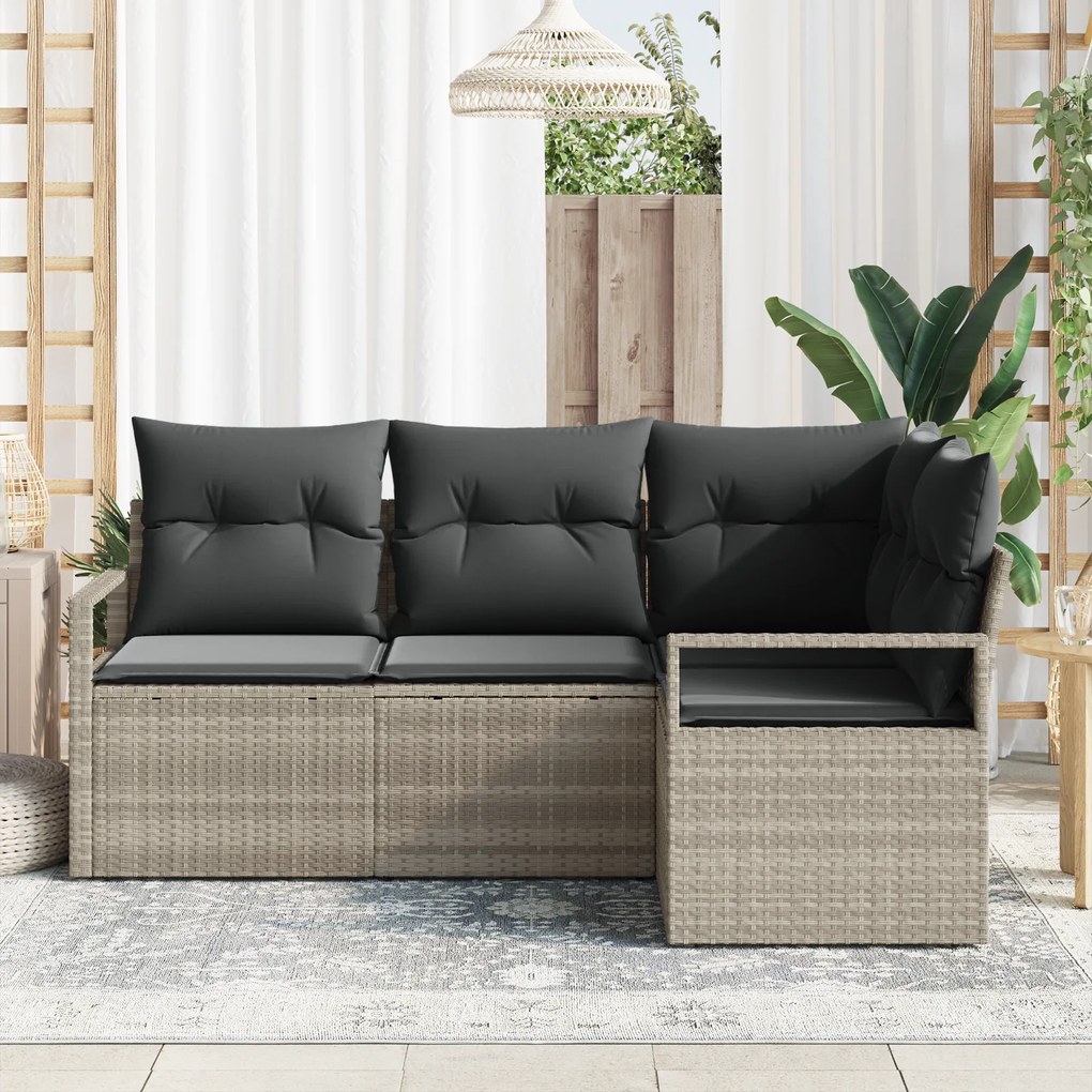 Conjunto de Sofá de Jardim de 4 Peças com Almofadas Cinza Claro de Vim