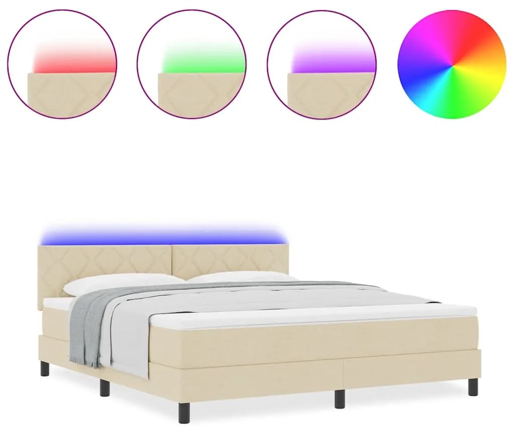 Cama Box com Colchão &amp; LED Creme 180x200 cm Tecido