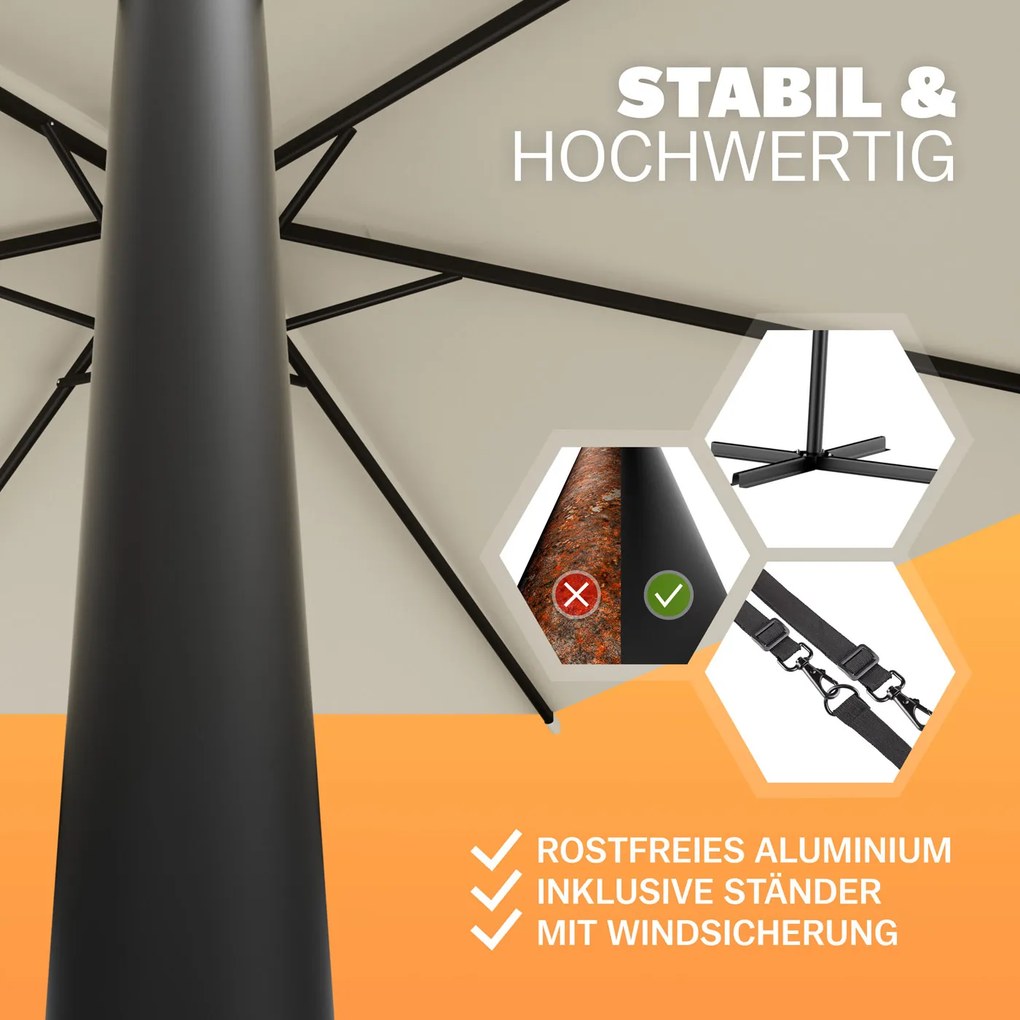 Guarda-sol cantilever em alumínio Ø330cm Proteção UV 80+ creme