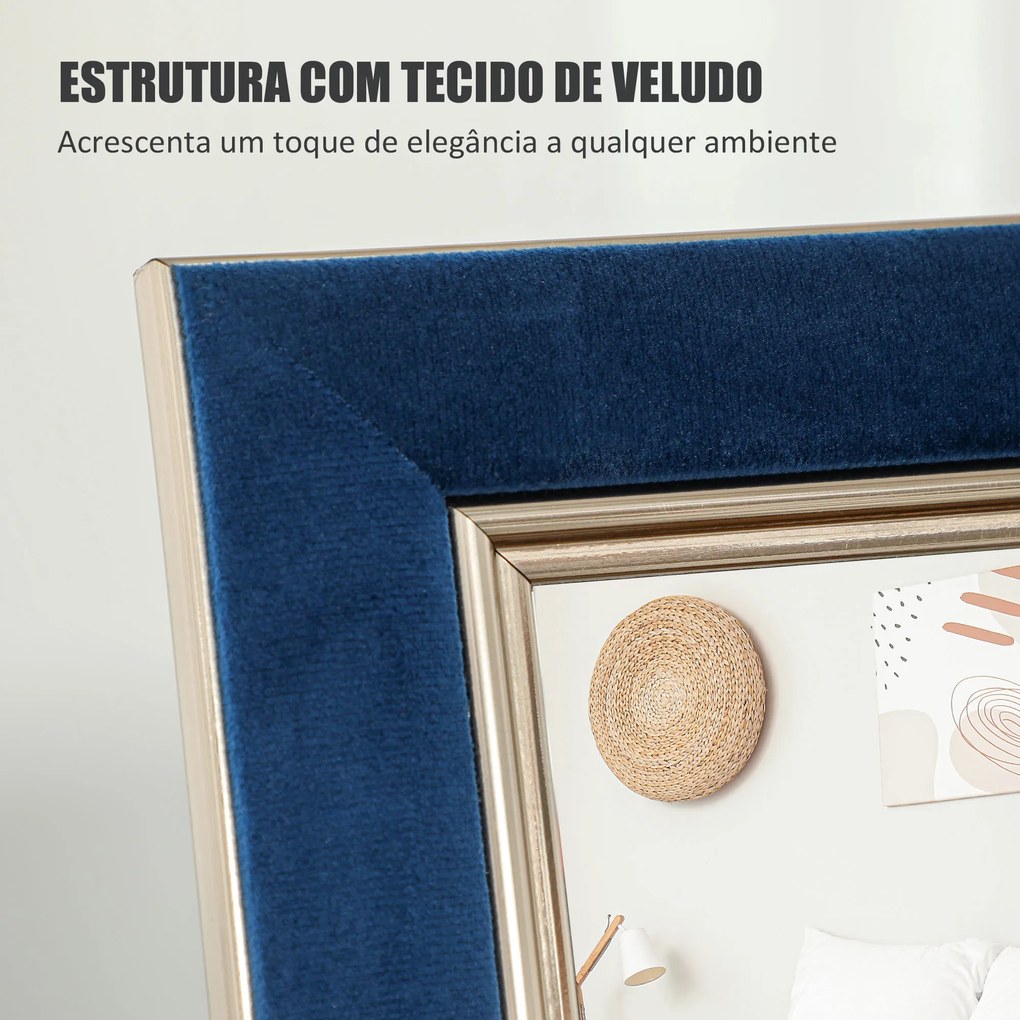 Espelho de Pé 50x150 cm Espelho de Corpo Inteiro com Estrutura em Veludo e Suporte para Sala de Estar Dormitório Azul