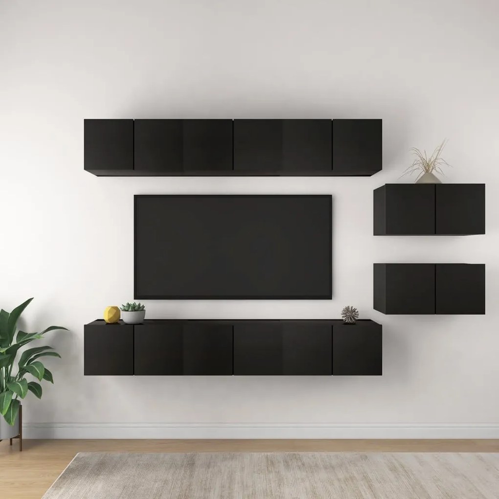 vidaXL 8 pcs conjunto de móveis de TV derivados de madeira preto