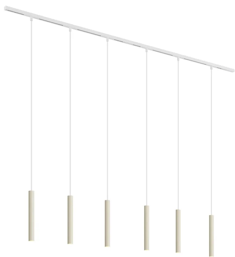 Sistema de iluminação de trilho moderno com 6 pendentes bege e branco monofásico - Slimline Keno