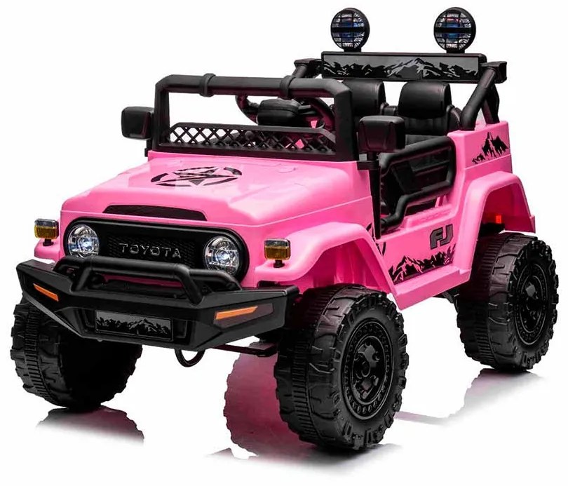 Carro elétrico para crianças TOYOTA FJ CRUISER com tração traseira 12 V, chassis alto, banco largo, suspensão do eixo traseiro, luzes LED, controlo re