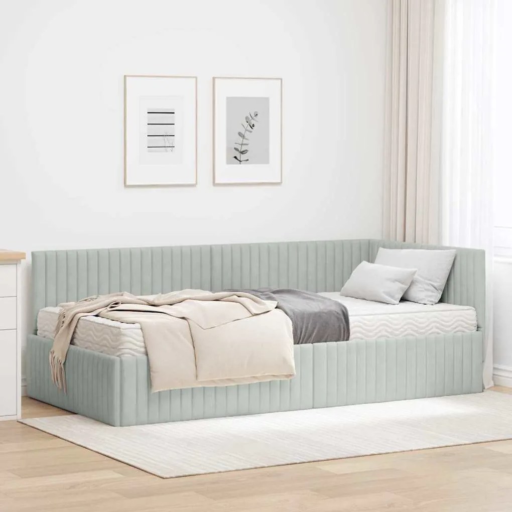 vidaXL Estrutura de Cama de Canto com Colchão 2 pcs Cinzento-claro