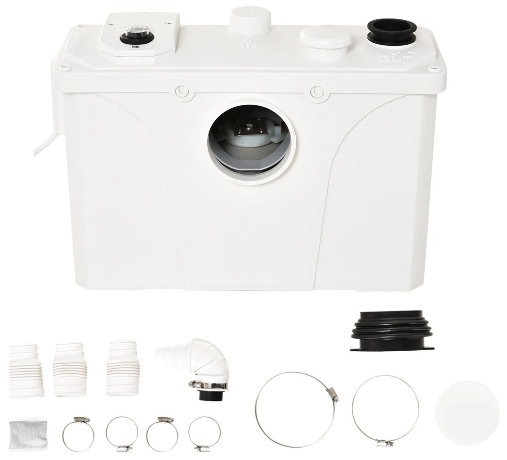 HomCom Bomba Trituradora de Águas Residuais para Casa de banho, Lavatório ou Cozinha Trituradora de 600 W com 3 Entradas - 51 x 21 x 31 cm