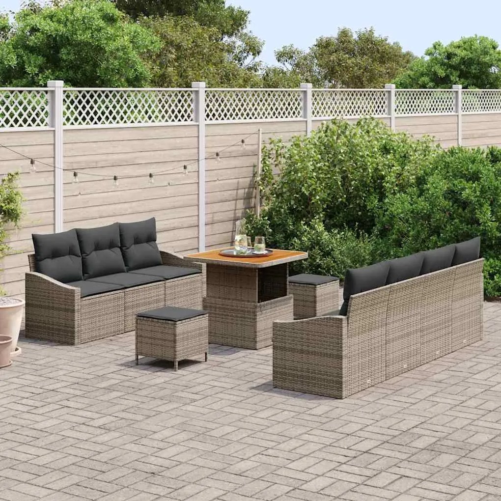 Conjunto de Sofás de Jardim Com Almofadas vidaXL 10 Peças Cinza Rattan