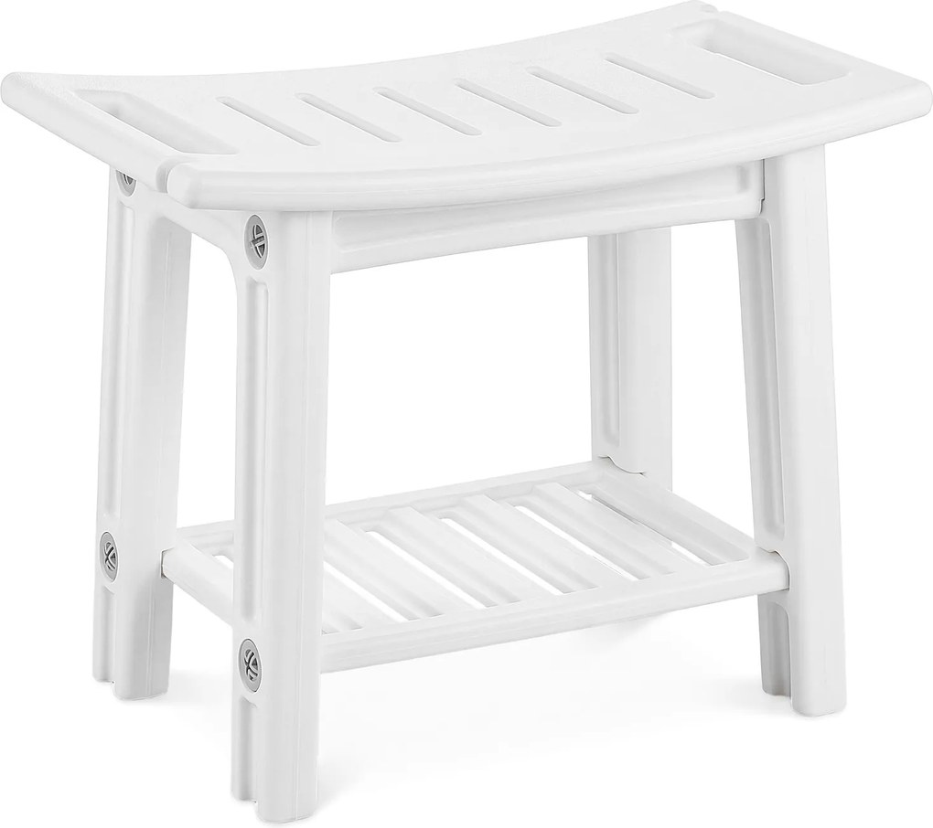 Banco de Duche de Canto, 56 x 31,5 x 45 cm, Prateleira Inferior, Branco