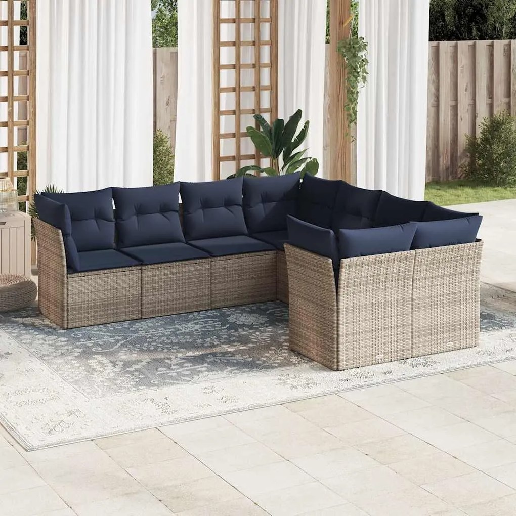 vidaXL 8 pcs conjunto sofás p/ jardim c/ almofadões vime PE cinzento