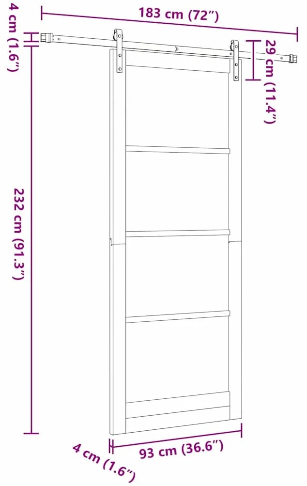 Porta Deslizante vidaXL com Conjunto de Mecanismos Branca 93x232 cm Ma
