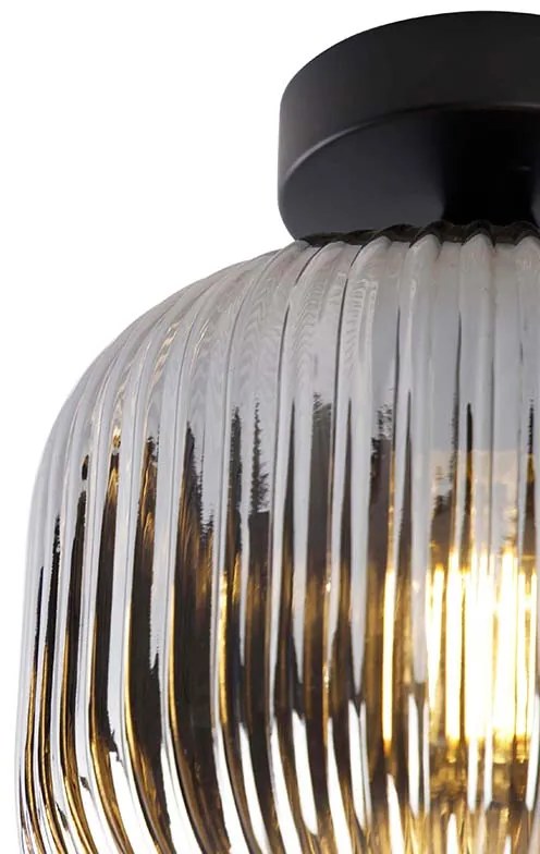 Candeeiro de teto Art Deco preto com vidro fumê - Karel Art Deco