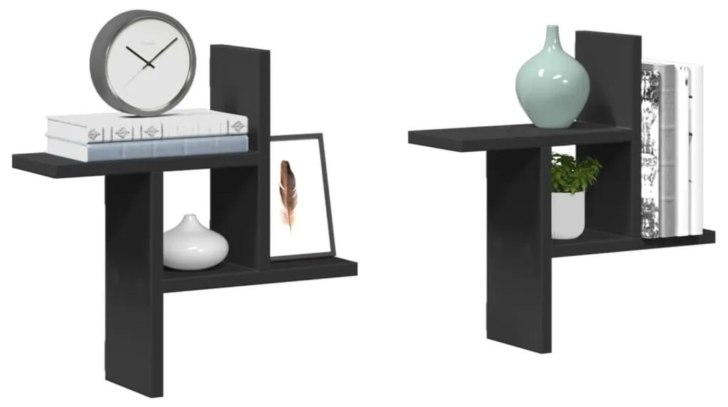 Prateleiras de parede 2 pcs 38x12x38 cm deriv. de madeira preto