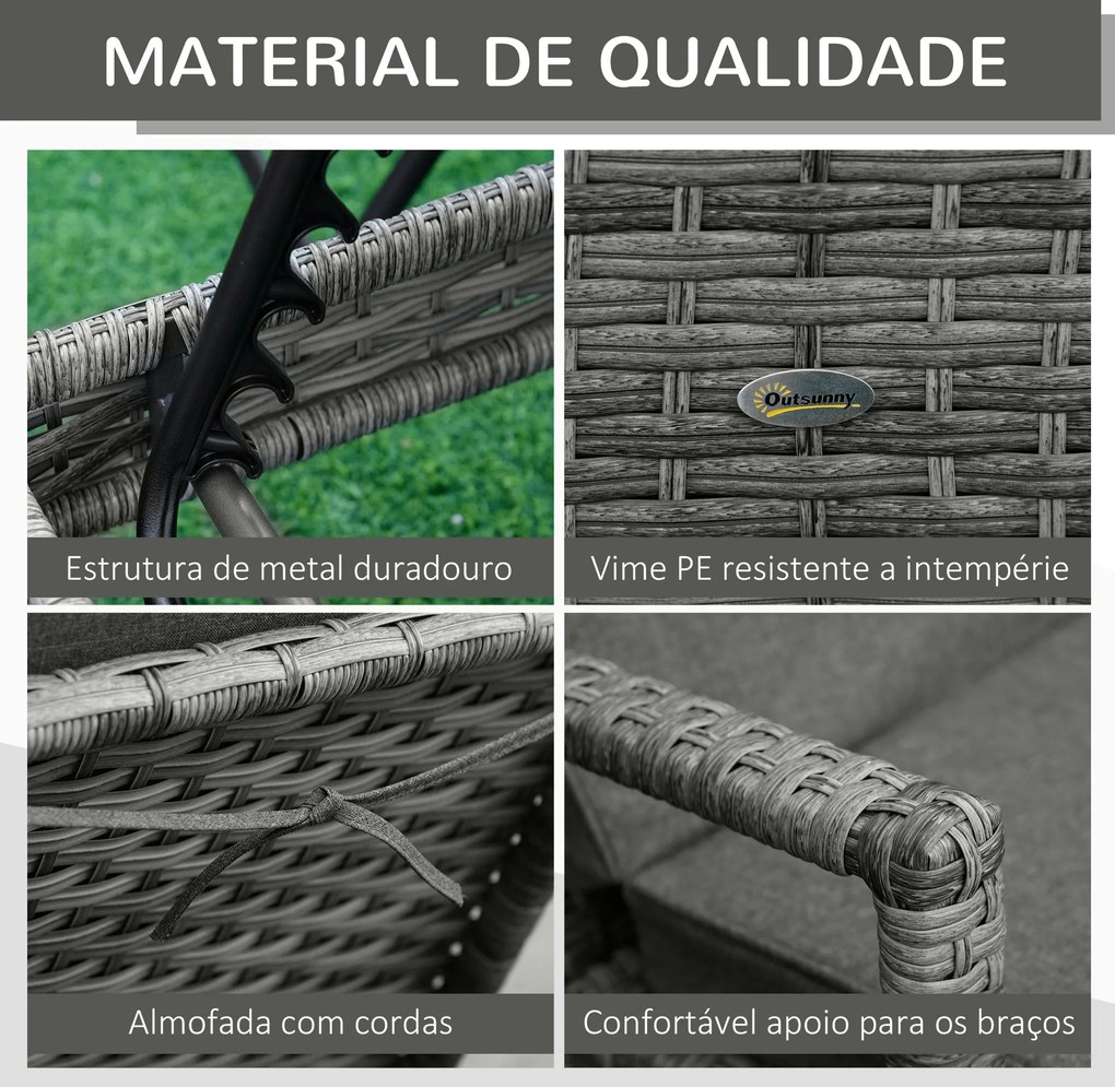 Espreguiçadeira de Vime de Jardim Espreguiçadeira com Encosto Ajustáve