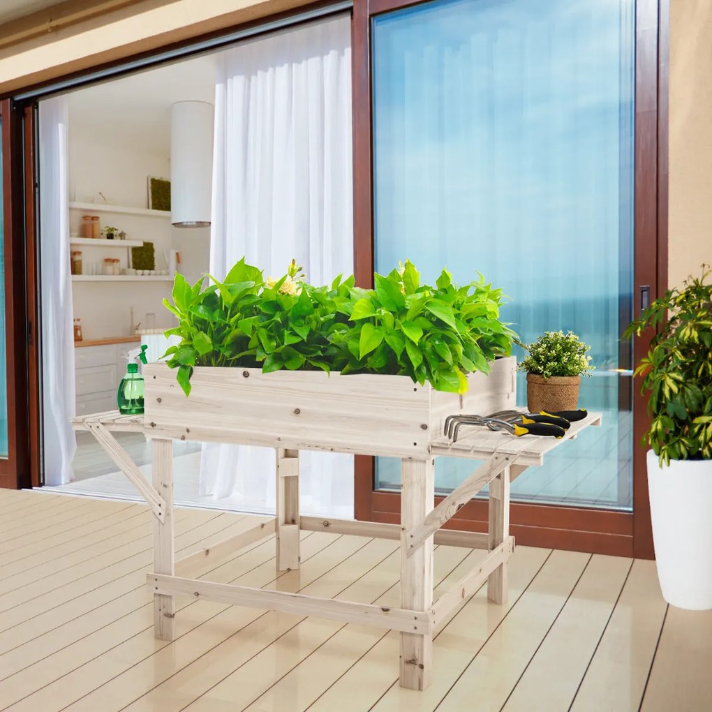 Floreira Elevada "Asgard" com 2 Mesas Laterais - 132x76x75cm, Madeira