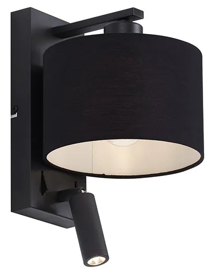 LED Candeeiro de parede moderno preto redondo com luz de leitura - Puglia Moderno
