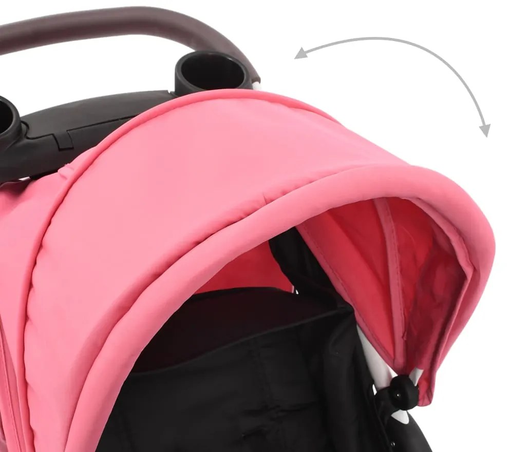 Carrinho de bebé com três rodas rosa e preto